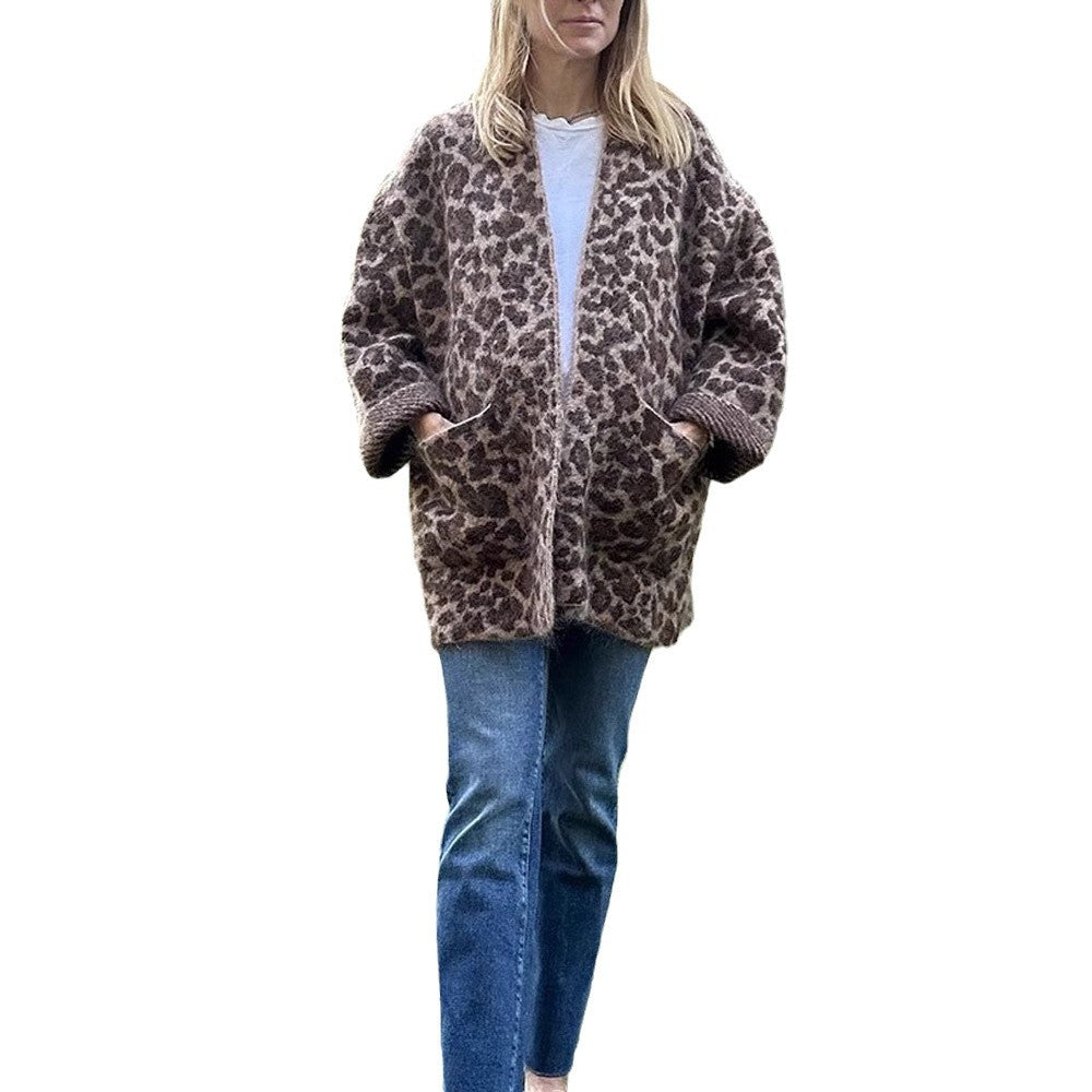 Damen kuschelige Leopardenjacke aus hochwertigem Material Drune