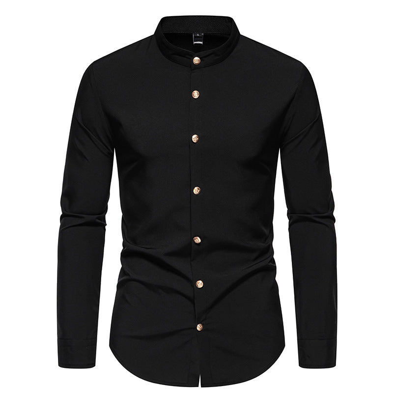 Herren Langarmhemd mit modernem Stehkragen und eleganten Knopfdetails Drune