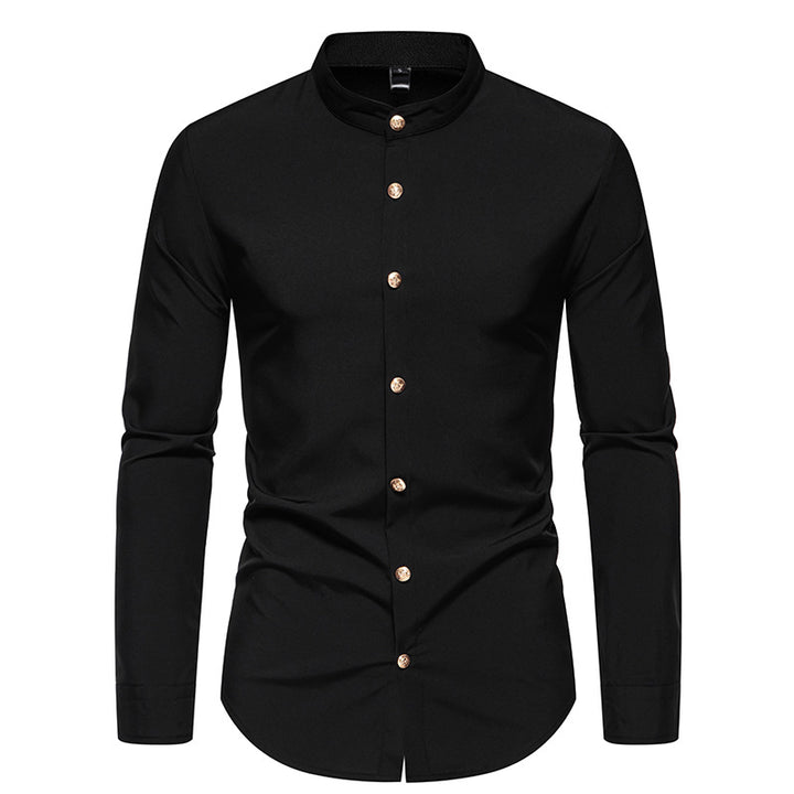 Herren Langarmhemd mit modernem Stehkragen und eleganten Knopfdetails Drune