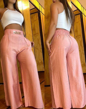 Damen Hochtaillierte Palazzo-Hose mit elastischem Bund und weiten Beine Drune