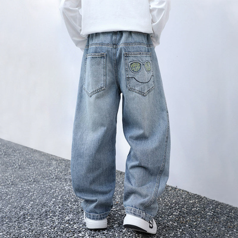 Jungen lässige Denim-Hose mit einzigartigem Smile-Print Drune