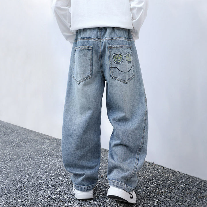 Jungen lässige Denim-Hose mit einzigartigem Smile-Print Drune