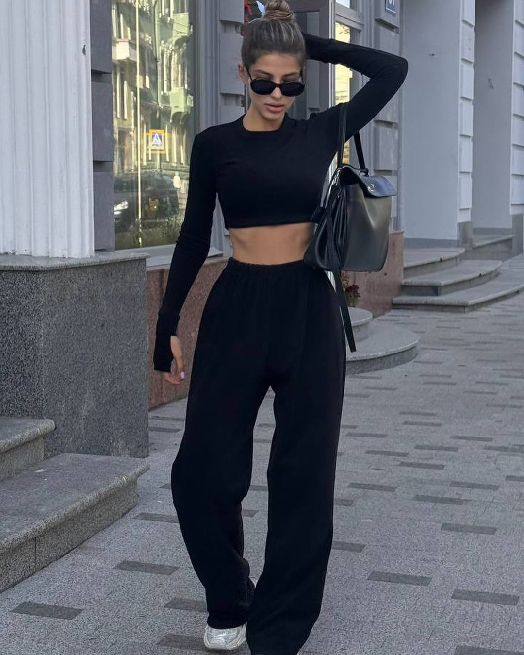 Damen Cropped Fleece-Oberteil mit weiter Hose Drune