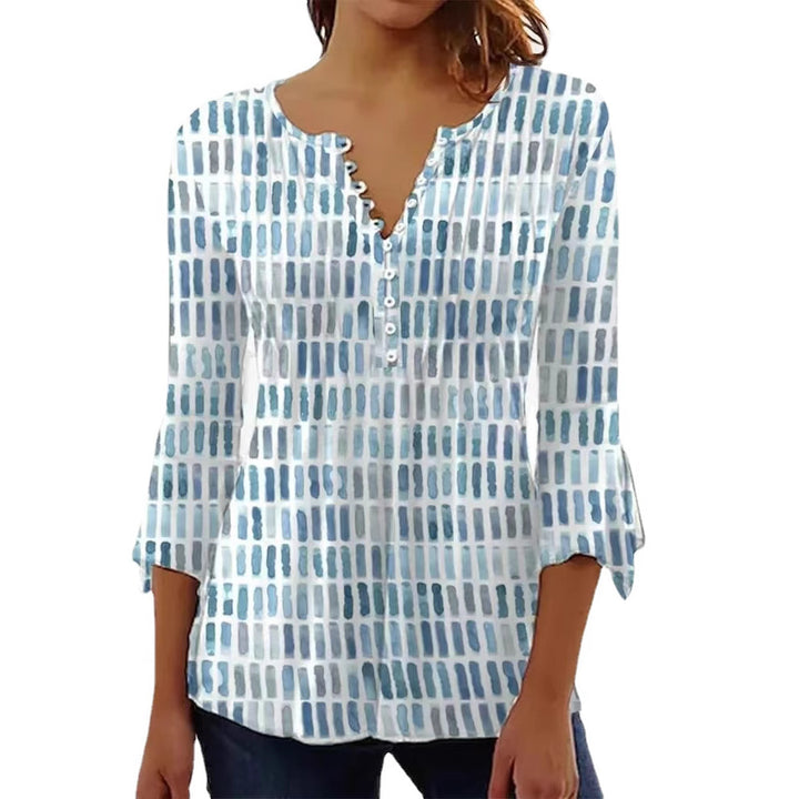 Damen Bluse im modernen Grafikdesign mit Knopfdetails Drune