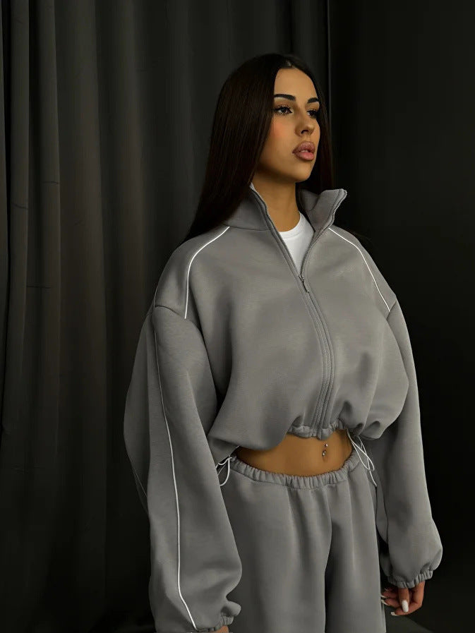 Damen sportlicher Kapuzenpullover mit hohem Kragen und weiten Ärmeln Drune