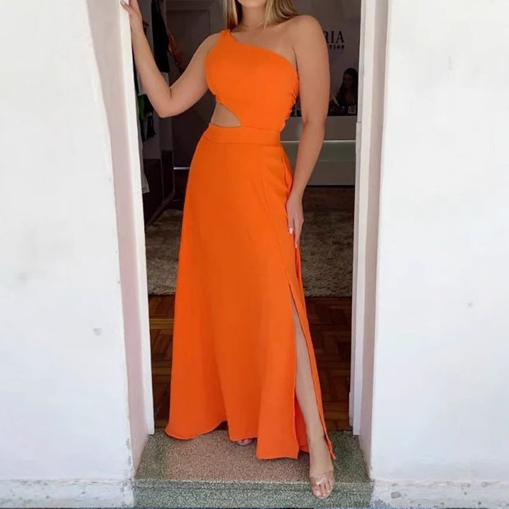 Damen Elegantes Maxikleid mit asymmetrischem Ausschnitt und Seitenschlitzen Drune