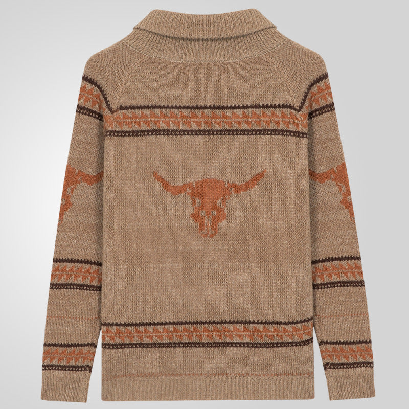Herren Strickjacke mit einzigartigem Wildwest-Muster und warmem Futter Drune