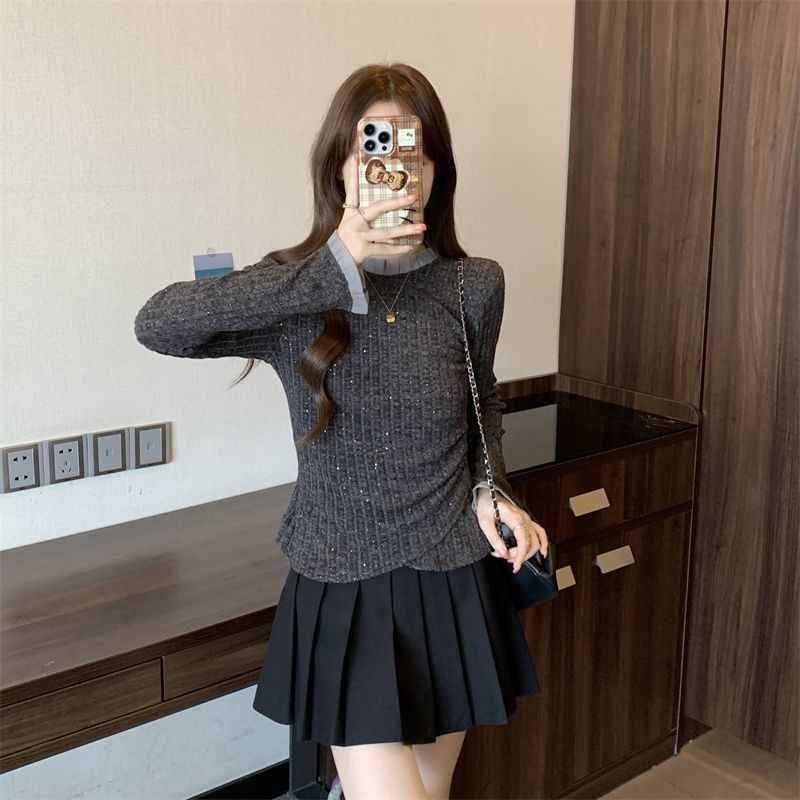 Damen Eleganter Feinstrickpullover mit dekorativem Kragen Drune