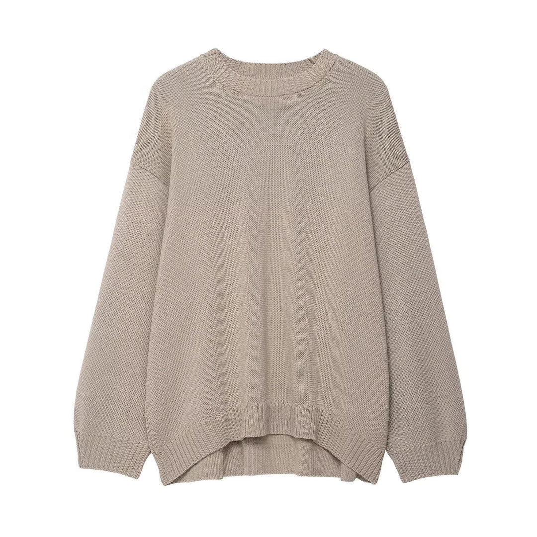 Damen lässiger Strickpullover mit überschnittenen Schultern und weitem Saum Drune