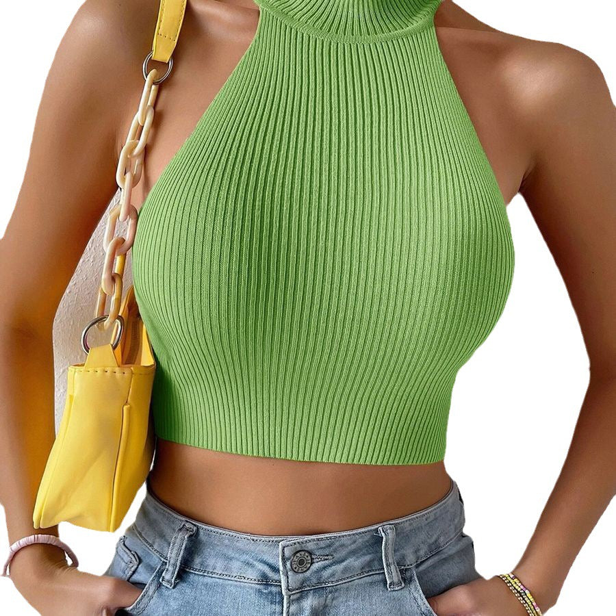 Damen Hochgeschlossenes Crop-Top mit Rippstrickmuster Drune