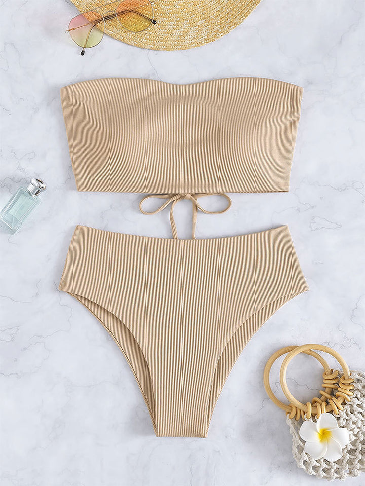 Damen Bandeau-Bikini-Set mit hohem Beinausschnitt und Bindedetails Drune