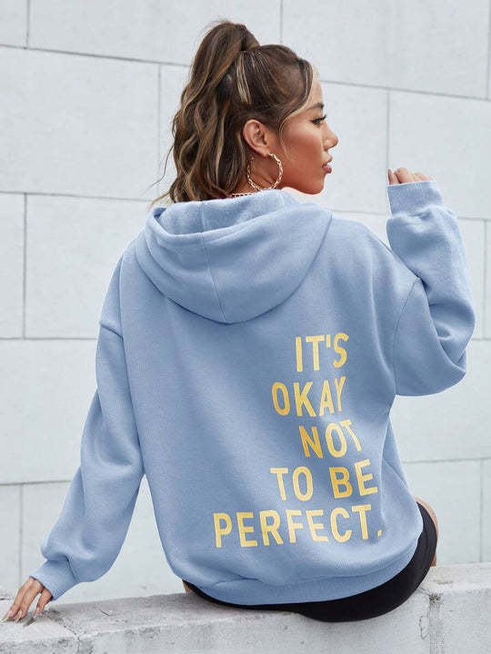 Damen Kapuzenpullover mit motivierendem Schriftzug und kuscheligem Innenfutter Drune