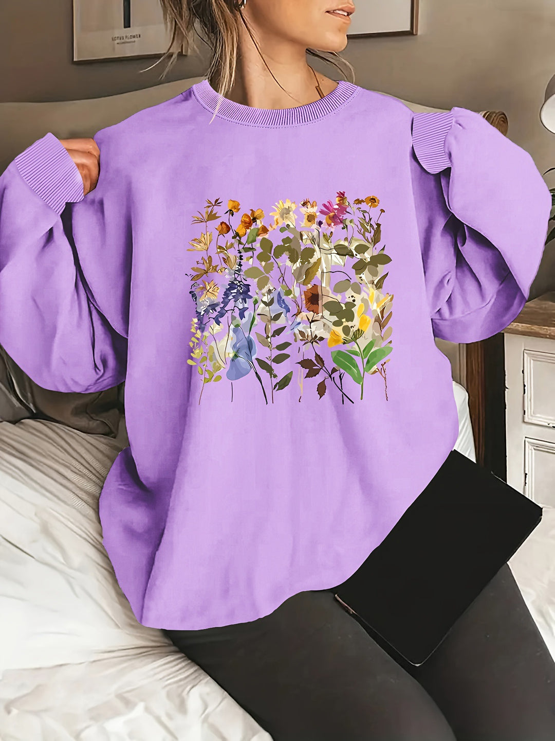 Damen Sweatshirt mit floralem Motiven und bequemer Passform Drune