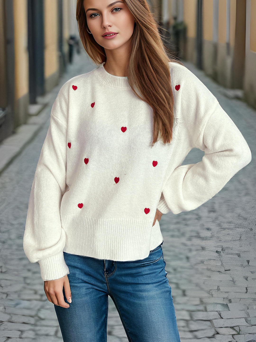 Damen Pullover mit verspieltem Herzdesign Drune