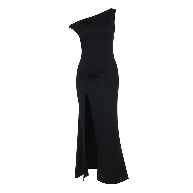 Damen Off-Shoulder Maxikleid mit elegantem Rüschendetail und seitlichem Schlitz Drune