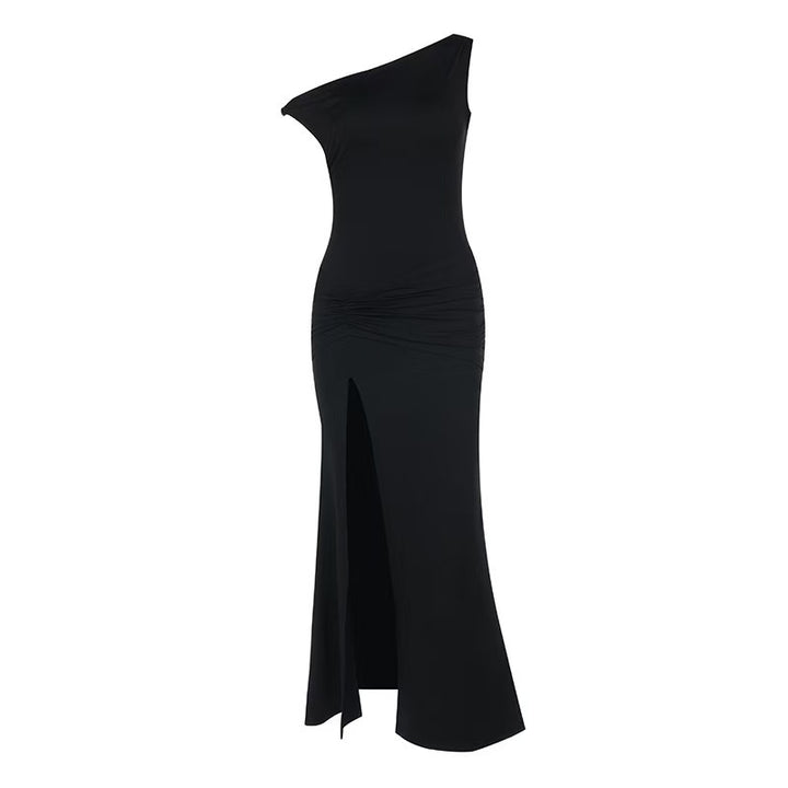 Damen Off-Shoulder Maxikleid mit elegantem Rüschendetail und seitlichem Schlitz Drune