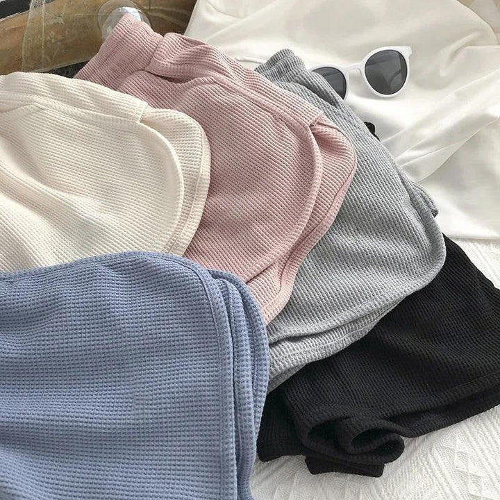 Damen lässige Waffelstruktur-Shorts mit verstellbarem Kordelzug und elastischem Bund