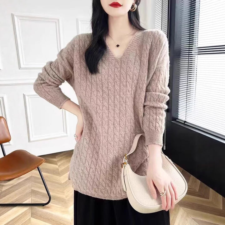 Damen Grobstrickpullover mit V-Ausschnitt und lässigem Schnitt Drune