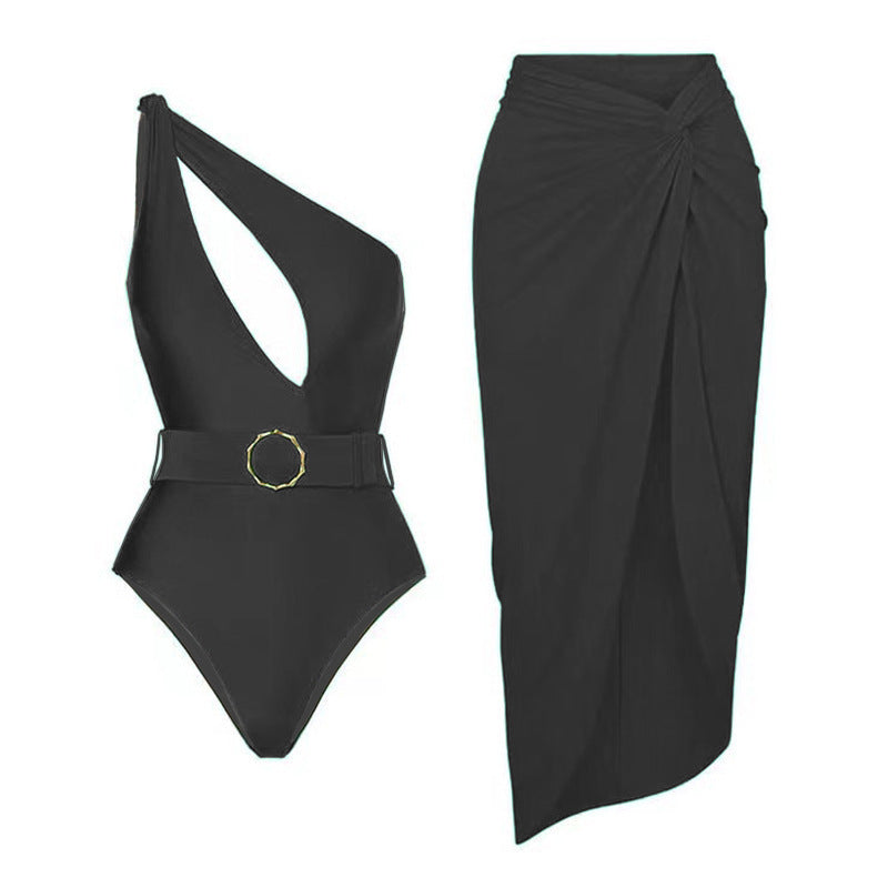 Damen Einteiliger Badeanzug mit asymmetrischem Schnitt und Wickelrock Drune