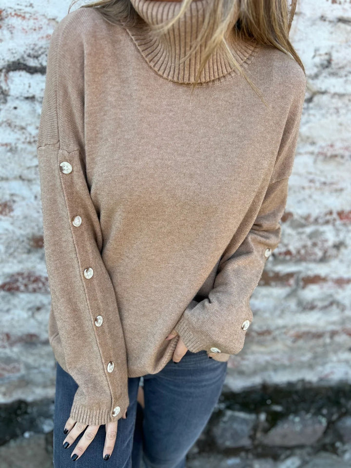Damen Pullover mit Rollkragen und dekorativen Knopfdetails Drune