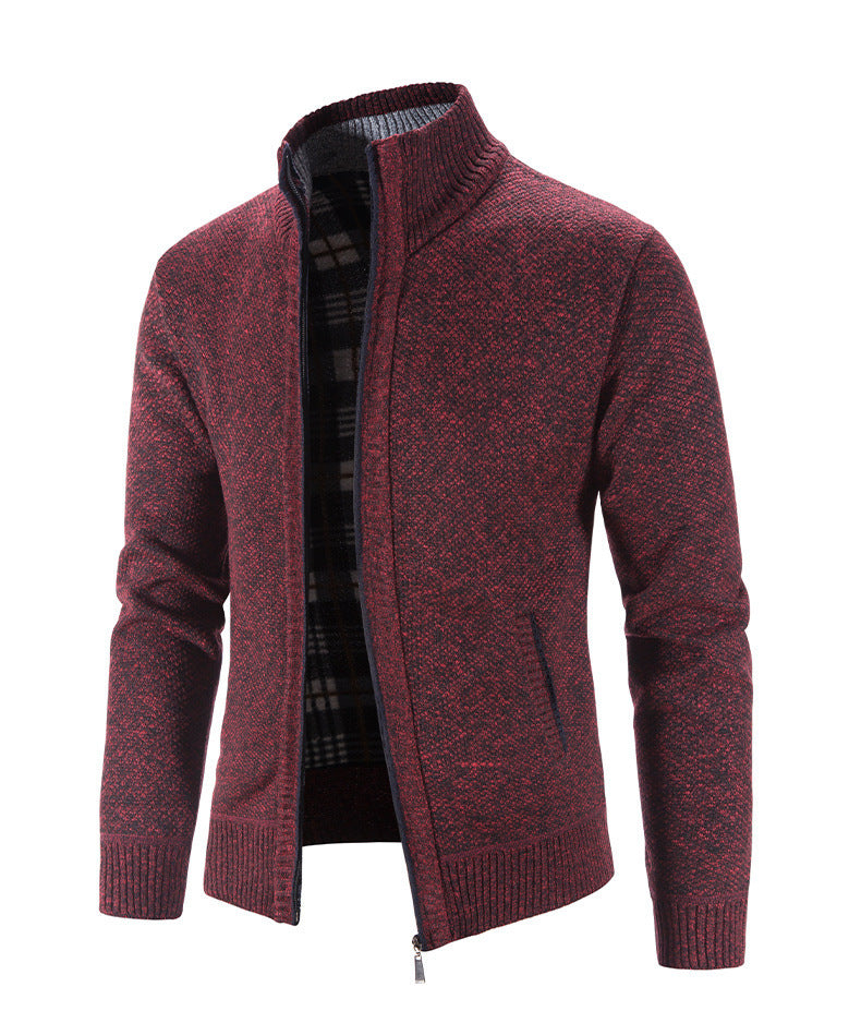 Herren Strickjacke mit strukturiertem Muster und hohem Stehkragen Drune