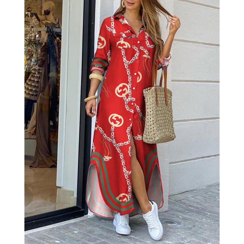 Damen Langarmkleid mit stilvollem Print und femininer Silhouette Drune