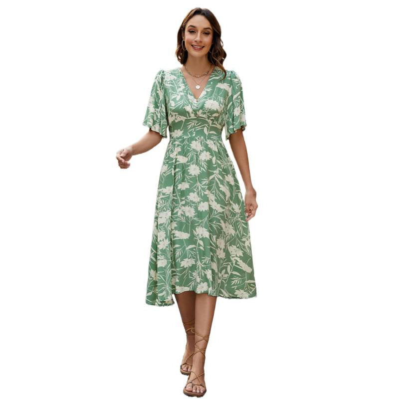 Damen Sommerliches Midikleid mit verspielten Rüschendetails und V-Ausschnitt Drune