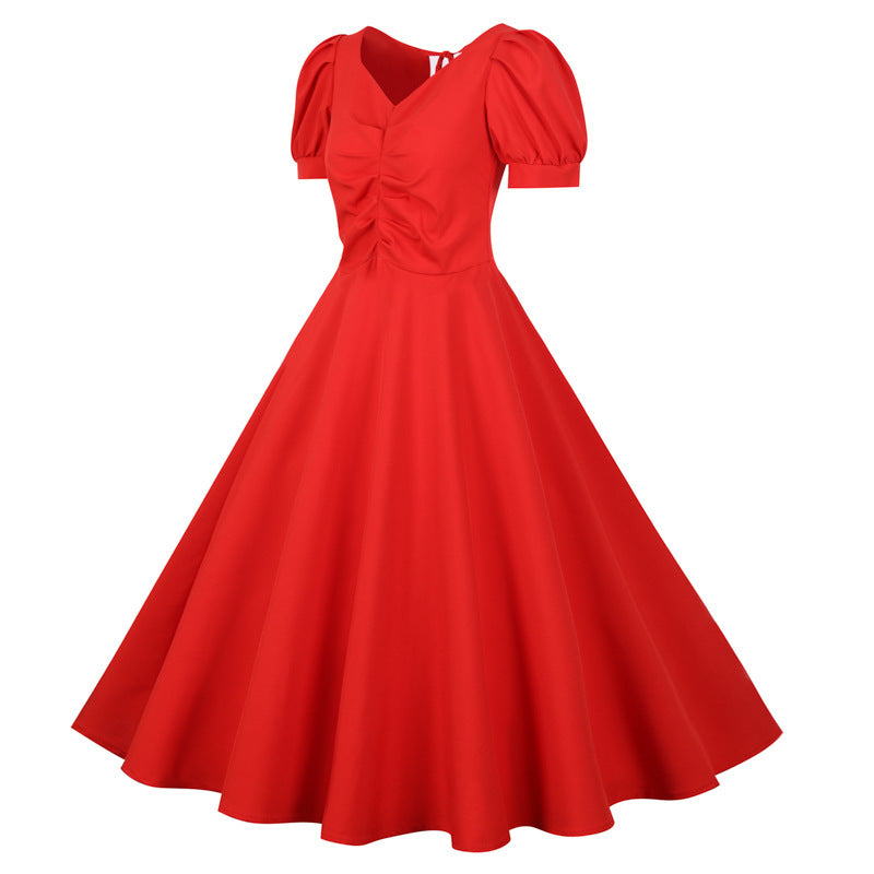 Damen A-linien Kleid mit Puffärmeln und romantischem Rückenausschnitt Drune