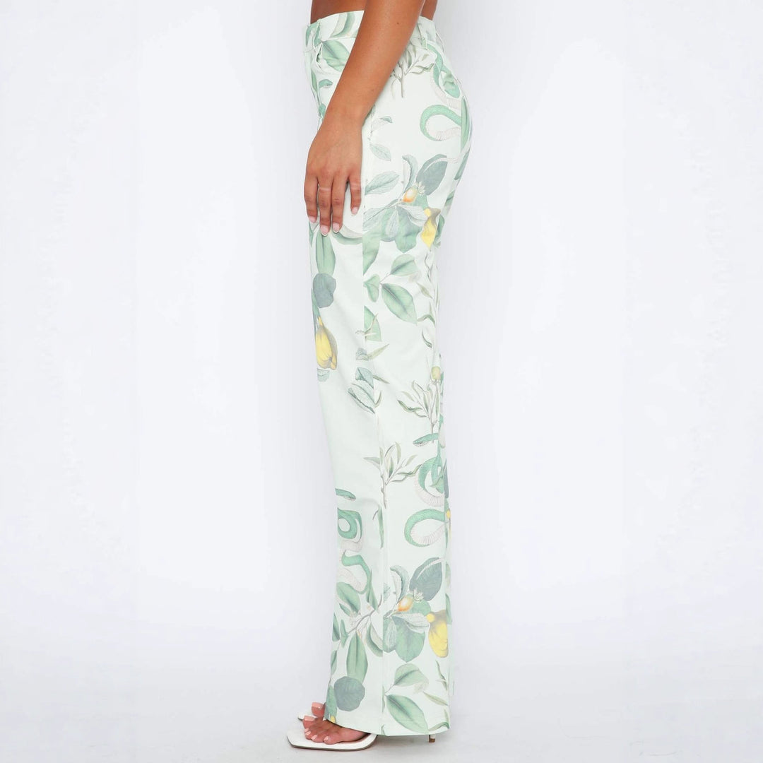 Damen lässige Cargo-Hose mit frischem botanischem Print Drune