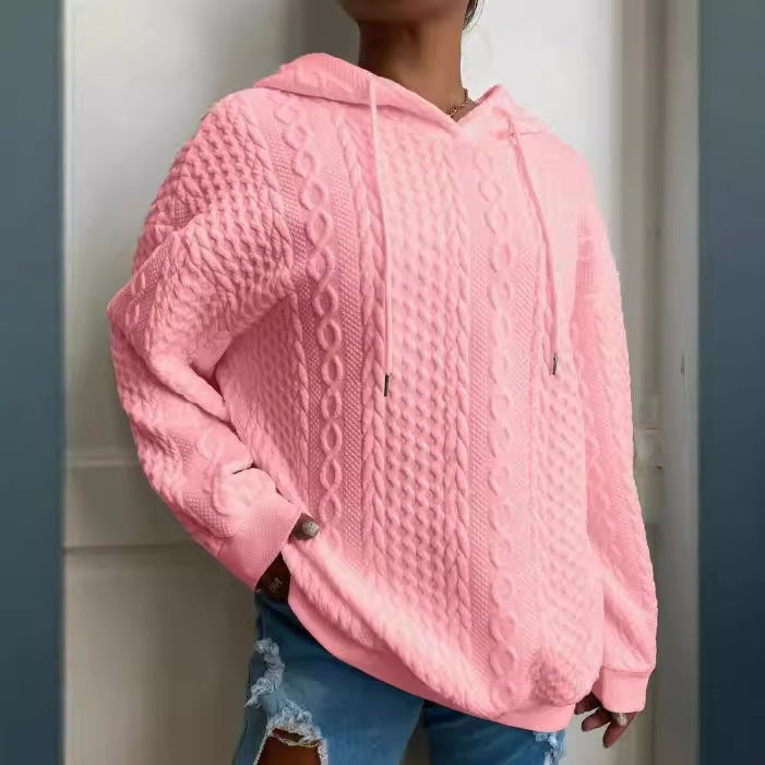 Damen Oversized Strickpullover mit kreativem Kabeleffekt und Kapuze Drune