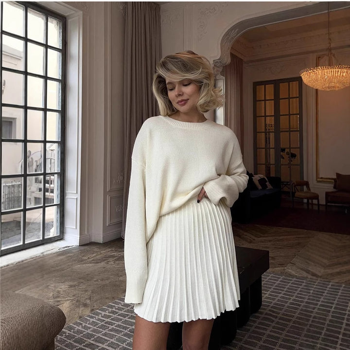 Damen gemütlicher Pullover mit weitem Schnitt und voluminösem Rock Drune