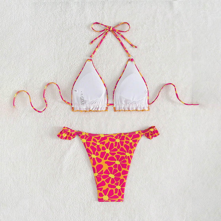 Damen Triangel-Bikini mit verspieltem Blumenmuster und Rüschendetails Drune