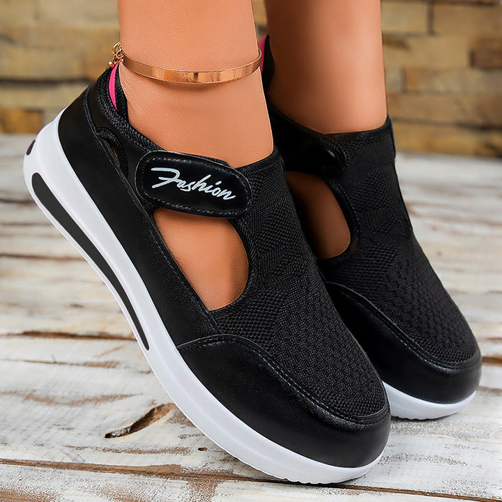 Damen nan ergonomischer Mary-Jane Schlupfsneaker aus 3D-Strick mit Klettverschluss und stoßdämpfender Plateau-Laufsohle Drune