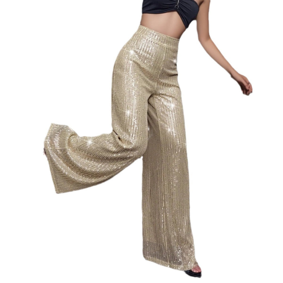 Damen Glänzende Palazzohose mit funkelndem Pailletten-Design Drune