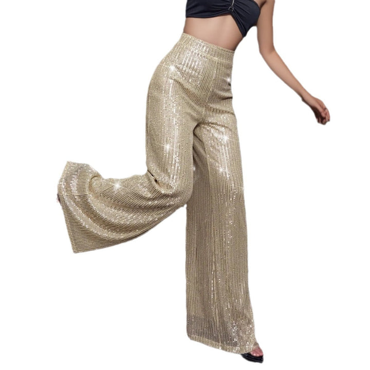 Damen Glänzende Palazzohose mit funkelndem Pailletten-Design Drune
