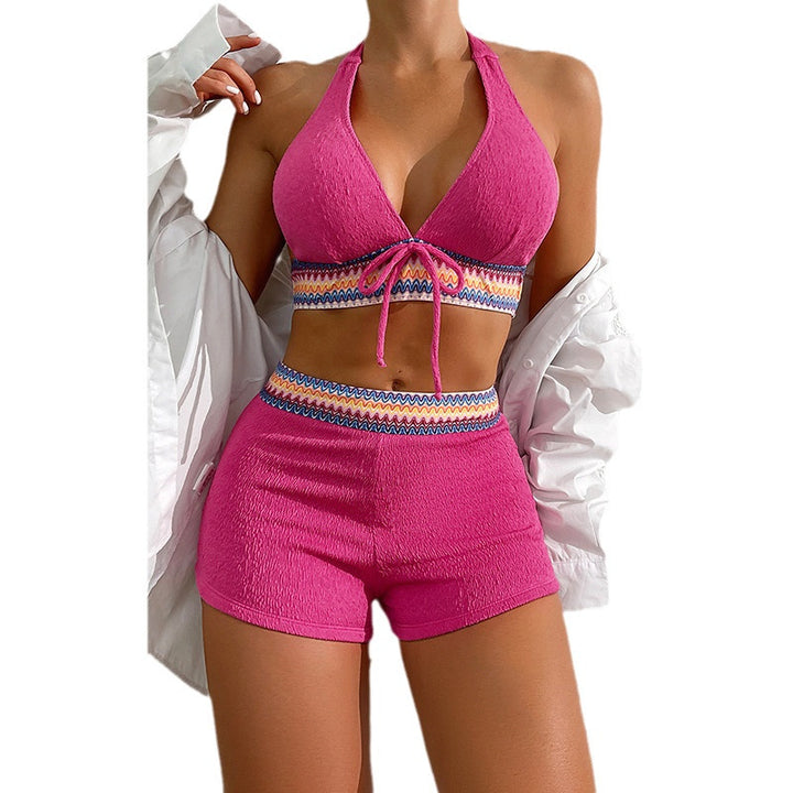 Damen Sportliches Bikini-Set mit Hohem Schnitt und Raffungen Drune