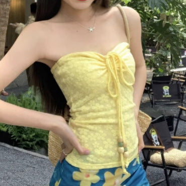 Damen Strapless Corsagenoberteil mit raffinierten Satinbändern Drune