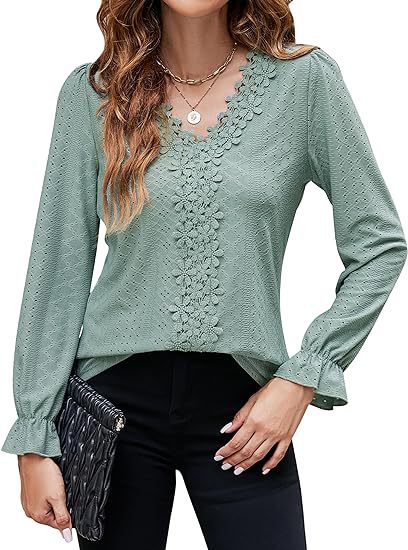 Damen elegante Bluse mit floralem Design und V-Ausschnitt Drune