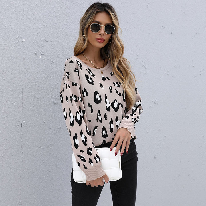 Damen Strickpullover mit modischem Leo-Print und lässigem Schnitt Drune