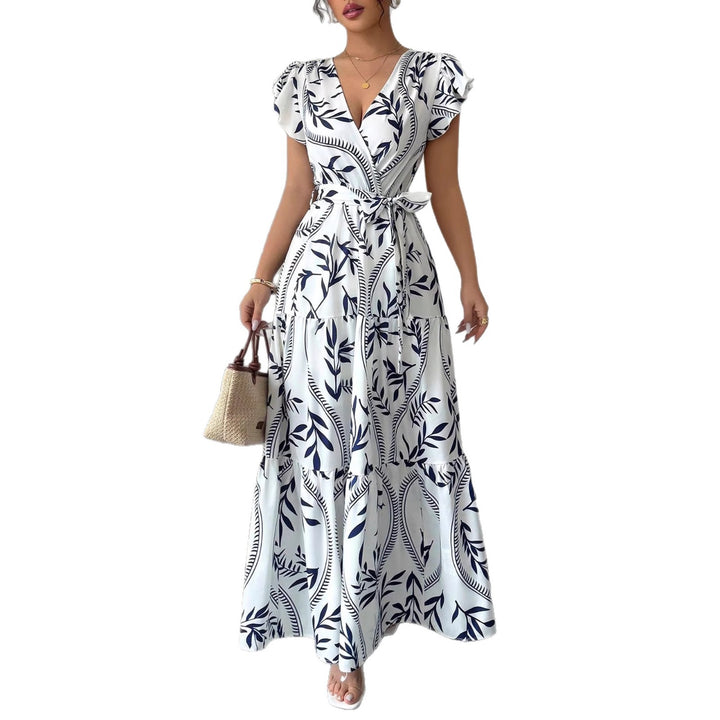 Damen Maxikleid im boho-inspirierten Design mit floralen Elementen und taillierbarem Gürtel Drune
