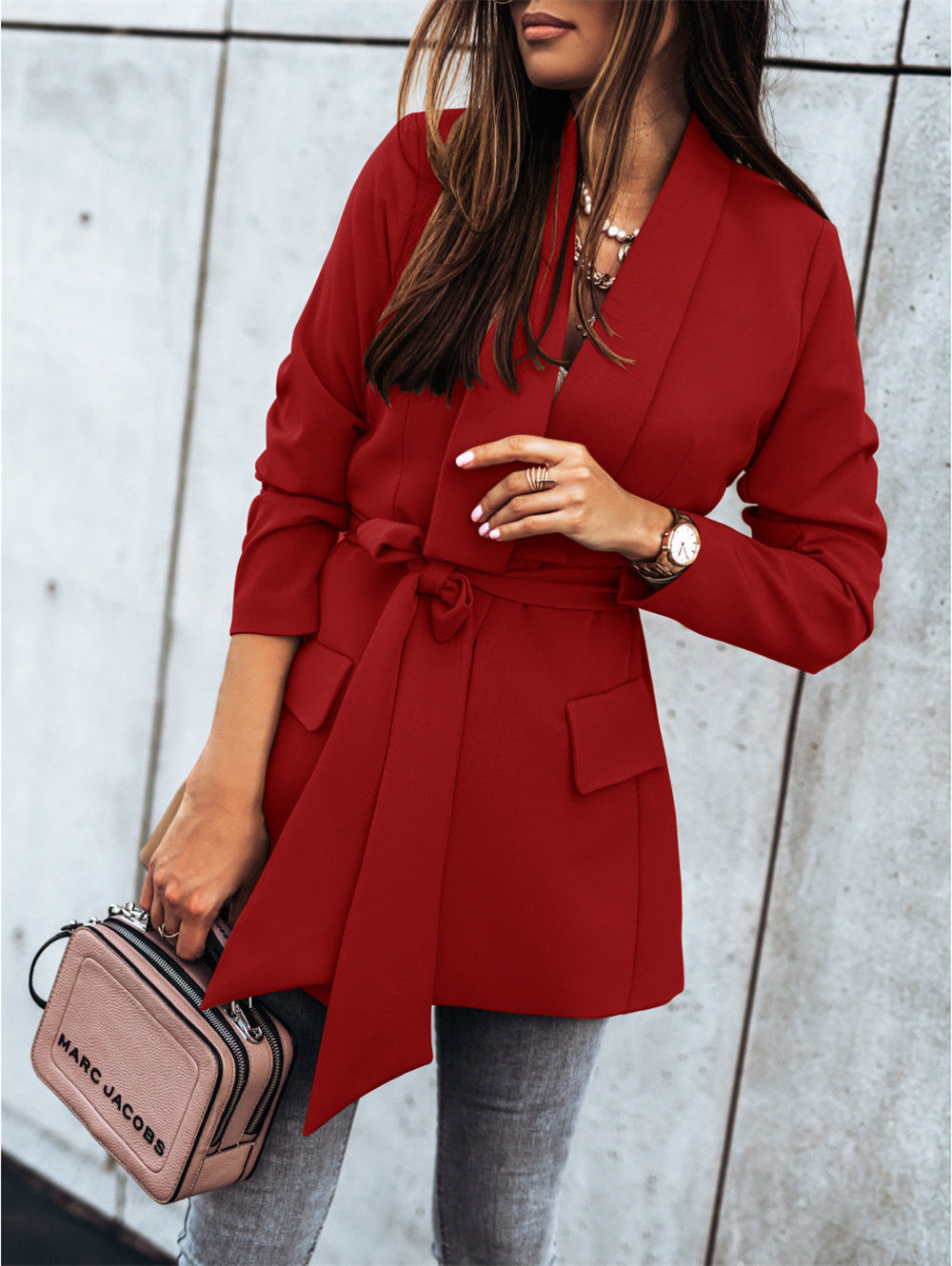 Damen Blazerjacke mit Taillengürtel und modischen Details Drune