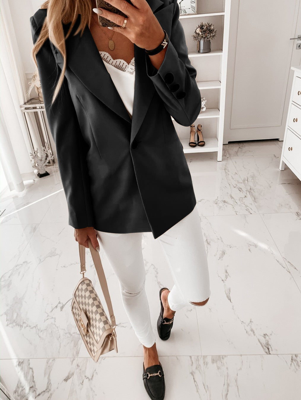 Damen eleganter oversized Blazer mit strukturierten Details und langen Ärmeln Drune