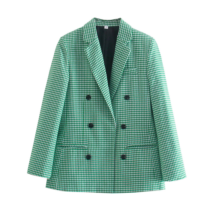 Damen Karierter Blazer mit doppelter Knopfleiste Drune