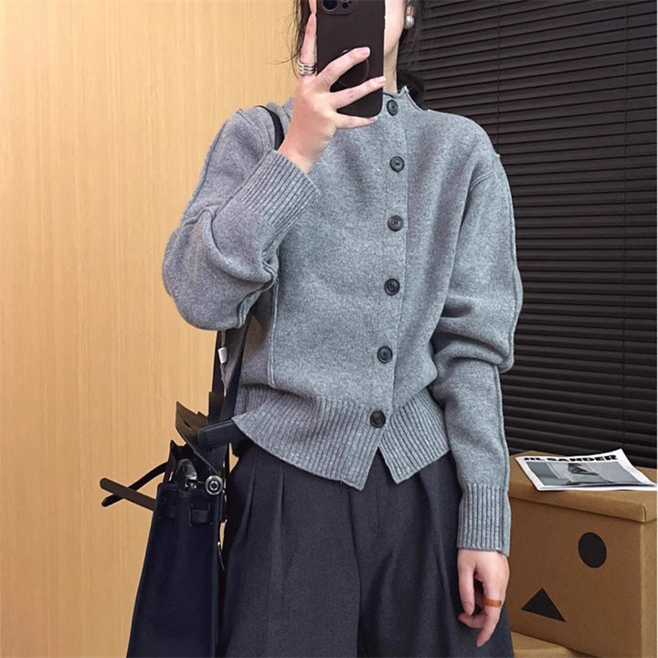 Damen Strickjacke mit stylischem Knopfverschluss und voluminösen Ärmeln Drune