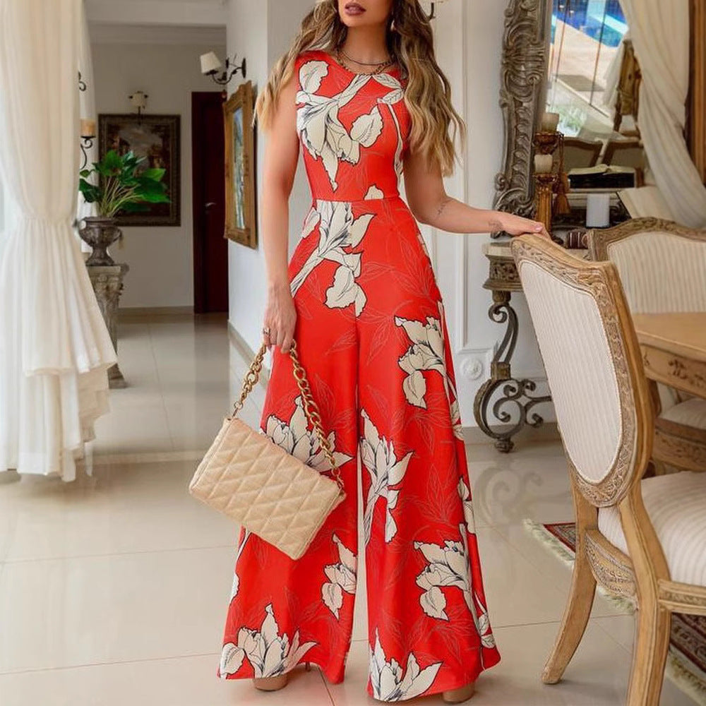 Damen Jumpsuit mit floralem Design und weitem Bein Drune