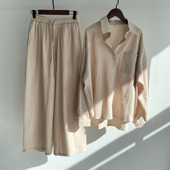 Damen lässiges Zweiteiliges Set aus locker sitzender Bluse und bequemen Hose Drune
