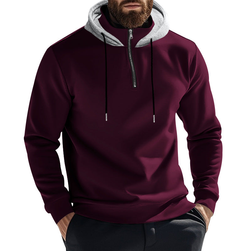 Herren nan Halbzip-Kapuzenpullover mit kontrastkapuze, Kordelzug und schmaler Silhouette Drune