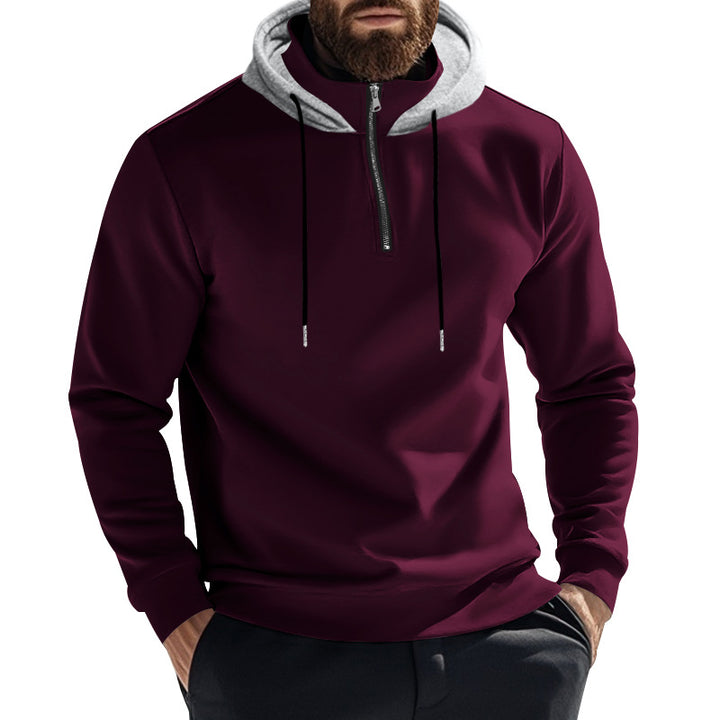 Herren nan Halbzip-Kapuzenpullover mit kontrastkapuze, Kordelzug und schmaler Silhouette Drune