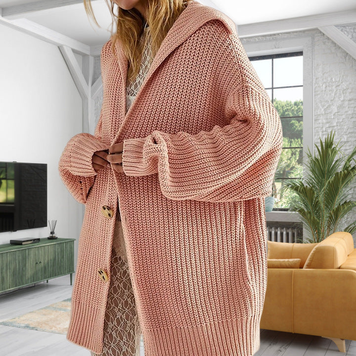 Damen Strickjacke mit Kapuze und großen Taschen Drune