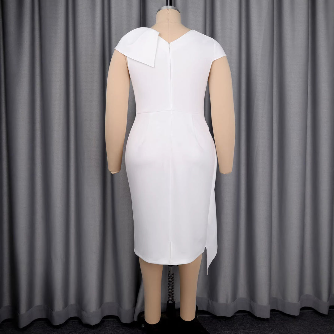 Damen elegantes Wickelkleid mit Rüschenkante und funkelnden Knopfdetails Drune